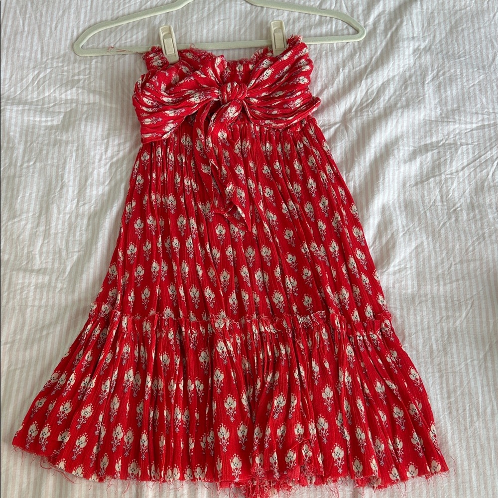 Free People Red Strapless Dress with Bow Detail